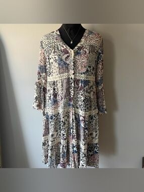 Knox Rose Floral Boho Tiered Midi Dress with Bell Sleeves